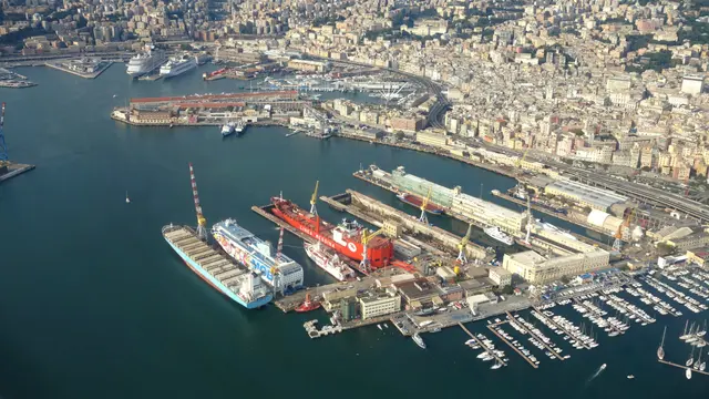 Aerial view of a Saudi working harbour and its berths